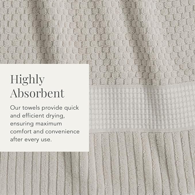 NY Loft 100% Cotton Towel Set 6 Piece | Super Soft & Absorbent Quick-Dry 2 Bath Towels 2 Hand Towels and 2 Washcloths |Textured and Durable Cotton | Trinity Collection (6 Piece Set, Quiet Grey)