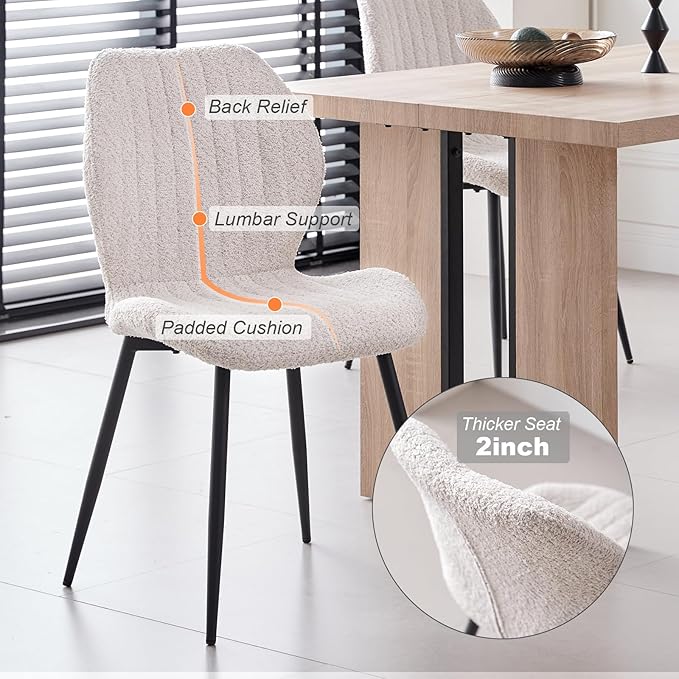 47" Round Dining Room Table Set for 4, [Fanned Base] [1.38" Thick Top] Wood Kitchen Table with 4 Boucle Dining Chairs