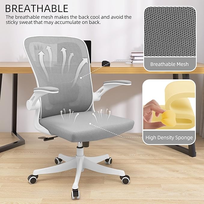 Ergonomic Office Chair, High-Back Mesh Computer Desk Chair with Adjustable Height, Lumbar Support, Flip-Up Armrests,headrest，and Swivel Rolling Design for Home and Office Use
