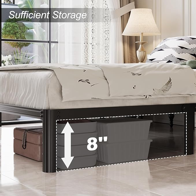 10 Inch Queen Bed Frame with Rounded Corner Legs, 2000 LBS Heavy Duty Metal Queen Platform Bed Frame with Steel Slats Support, No Box Spring Needed, Noise Free, Easy Assembly