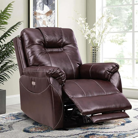 Power Recliner Chair,Wall Hugger Recliner with Heat and Massage,PU Leather Recliner Chair with 2 Side Pockets, USB & Type-C Port, Electric Recliner Chair for Living Room