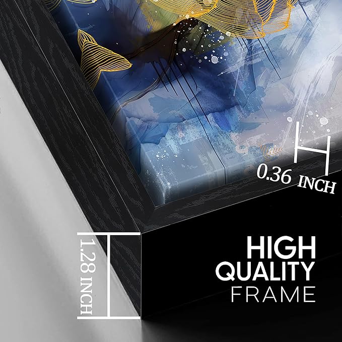 Modern Living Room Wall Art - Blue Canvas Wall Art Abstract -Large Framed Wall Art Ready to Hang Size 29" x 59"