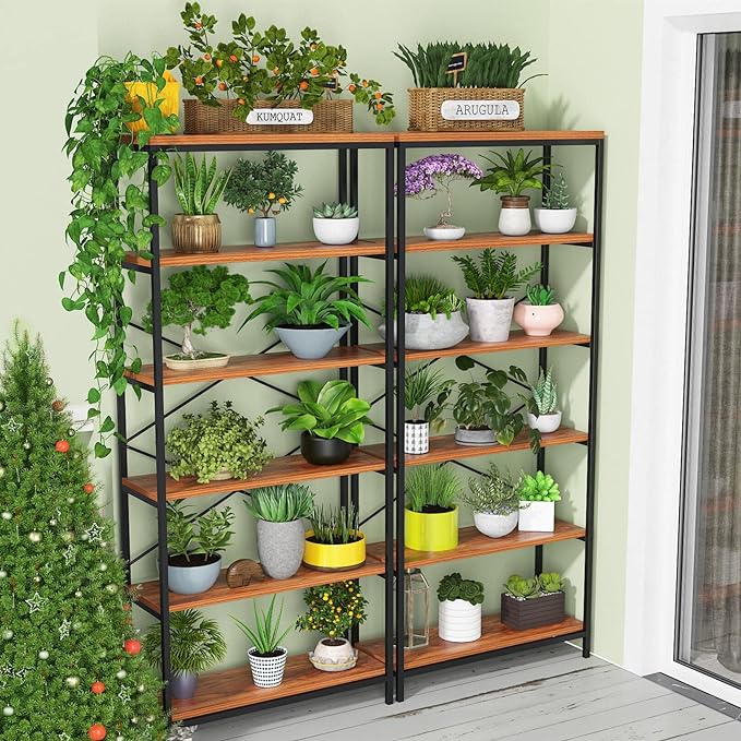 Himimi 6 Tier Industrial Bookshelf, Vintage Standing Storage Shelf, Display Shelving Units, Tall Bookcase, Industrial Metal Book Shelves for Living Room Bedroom and Home Office