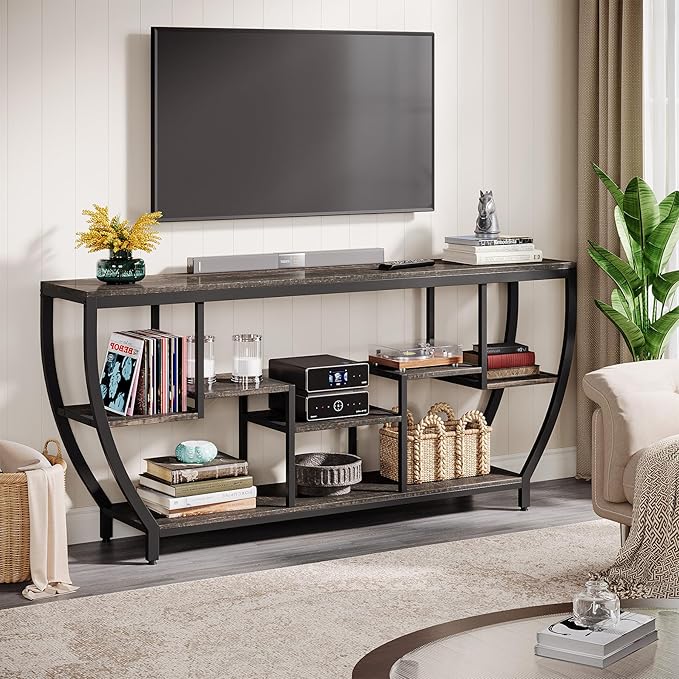 Tribesigns TV Stand for Televisions up to 80 Inches, 70.9 Inches Entertainment Center with Storage Shelves, Wood TV Media Console Table Unit for Living Room, Bedroom, Dark Grey