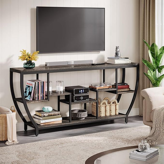 Tribesigns TV Stand for Televisions up to 80 Inches, 70.9 Inches Entertainment Center with Storage Shelves, Wood TV Media Console Table Unit for Living Room, Bedroom, Dark Grey