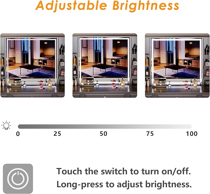 Black Vanity Desk with Lighted Mirror, Large Storage Makeup Vanity with 9 Drawers, Makeup Dressing Table with Crystal Ball Knobs for Bedroom