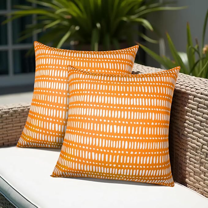 Pack of 2 18x18 Outdoor Pillows, Waterproof Throw Pillows with Inserts, Decorative Patio Pillows for Garden, Couch, Furniture, Sofa, Bed, Living Room(Pebble Orange)