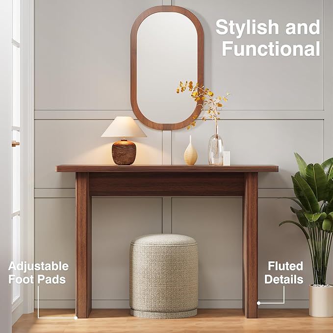 Fluted Entryway Console Table, Wooden Rectangular Sofa Table for Entrance, Narrow Wood Entryway Small Long Entry Table for Hallway, Living Room (Walnut)