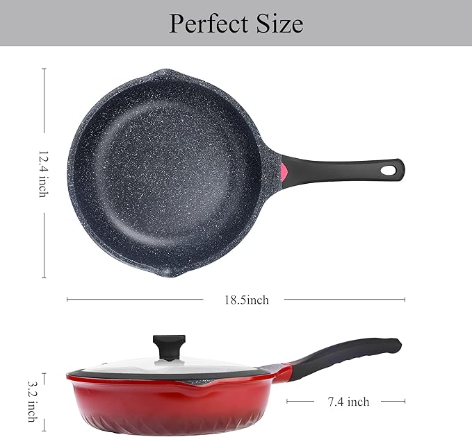Vinchef Nonstick Skillet with Lid, 11In/5Qt Aluminum Deep Frying Pan with Lid and Heat Indicator, Anti Scratch and Anti Stain Deep Saute Pan, Induction Compatible
