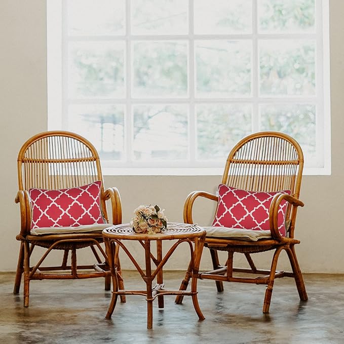 JMGBird 12×20 Inch Outdoor Lumbar Pillows Pack of 2 Waterproof Throw Pillows with Insert Rectangular Decorative Garden Cushion for Home Furniture Patio Coach Sofa (Red)