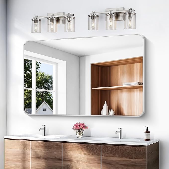 BONEWEI Silver Bathroom Mirror,55x36 inch Wall Mirror for Bathroom Wall Mounted,Rectangle Mirror for Bathroom Over Sink,Modern Frame Round Corner for Living Room,Bedroom Entryway,Horizontal/Vertical