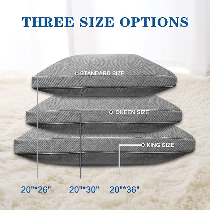 Side Sleeper Pillow, Adjustable Shredded Memory Foam Pillows, Neck Support Pillow Standard Size 2 Pack, Firm & Soft CertiPUR-US Certified, Great Gift Better Sleep （20x26）