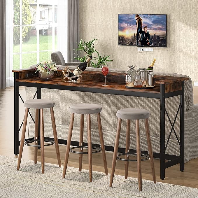 LITTLE TREE 70.9 inch Long Sofa Console Table with Outlets Charging Station Narrow Entryway Hallway Accent Furniture