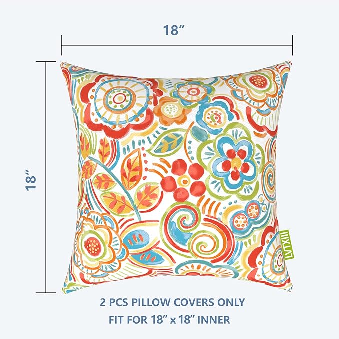 LVTXIII Outdoor Throw Pillow Covers 18 x 18 Inch, Covers ONLY Modern Paisley Pattern Decorative Square Toss Pillow Case Pack of 2 for Home Patio Garden Sofa Bed Furniture, Flower Multi