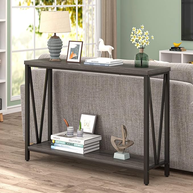 FOLUBAN Console Table for Entryway, Modern Sofa Table Behind Couch, Narrow Entry Table for Hallway, Living Room (Industrial, Dark Gray)