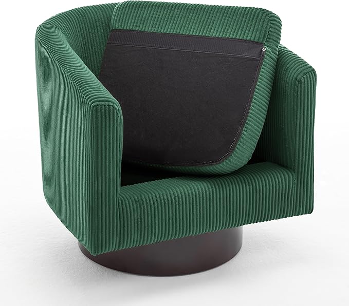 UIXE Swivel Accent Chair, Upholstered Corduroy Barrel Chair for Living Room, Small Single Sofa Bedroom Reading Seat, Dark Green
