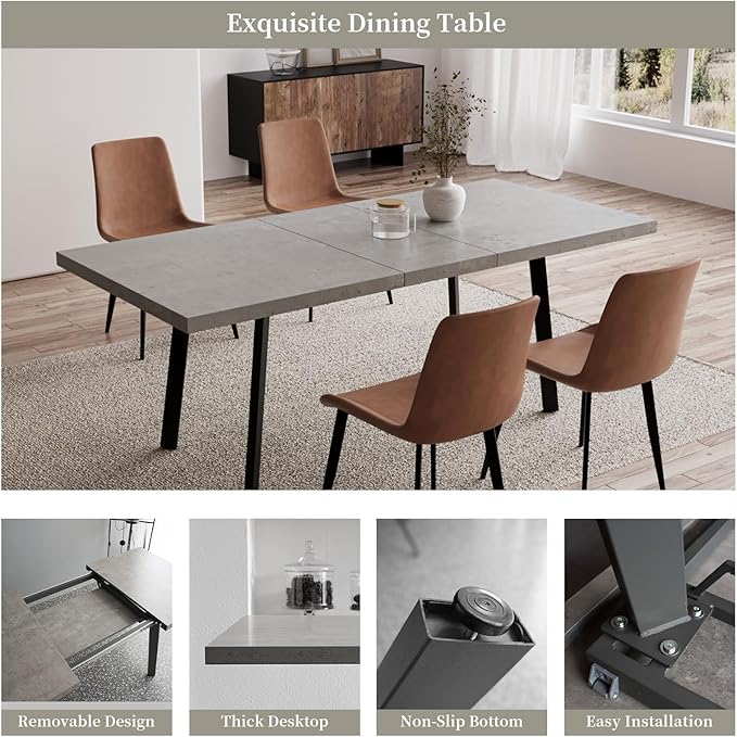 47.2"- 62.9" Extendable Dining Table with 4 Brown Dining Chairs, Modern Kitchen Table Set for 4, Thickened Expandable MDF Wooden Table with Metal Legs for Dining Room, Kitchen, Home