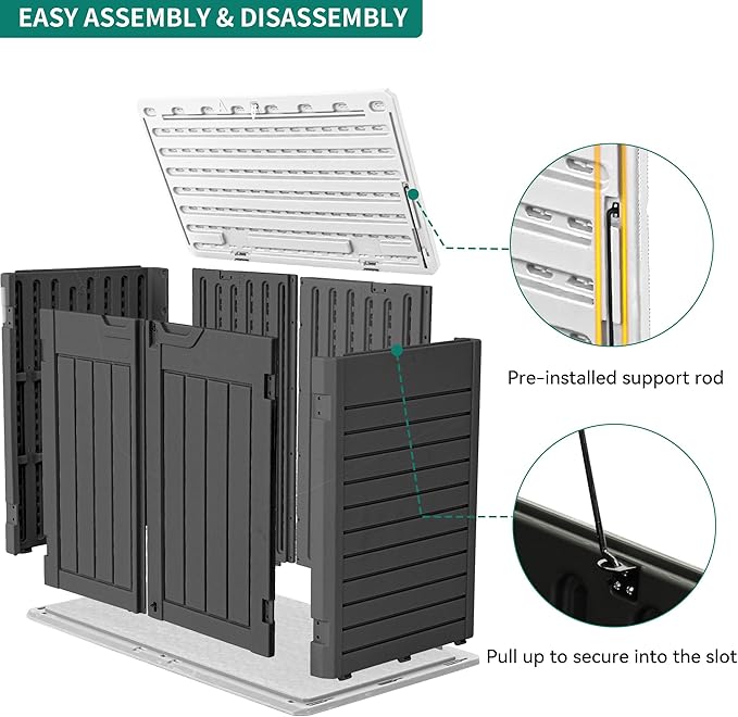 YITAHOME Outdoor Horizontal Storage Sheds w/o Shelf, Weatherproof Resin Tool Shed, Multi-Opening Door for Storage of Bike, Trash Cans, Garden Tools, 35 cu ft, Waterproof, Lockable, Dark Gray