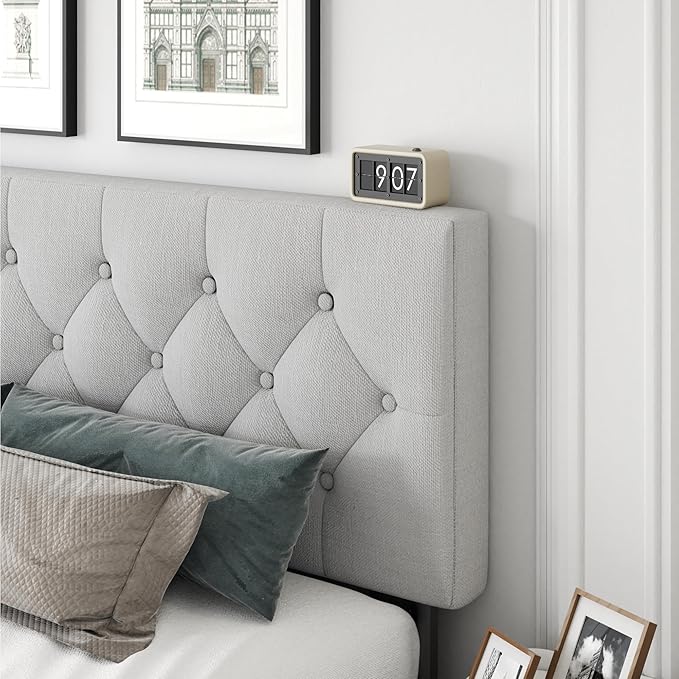 Full Size Platform Bed Frame with Upholstered Headboard, Button Tufted Design, Strong Wooden Slats, No Box Spring Needed, Easy Assembly, Noise Free