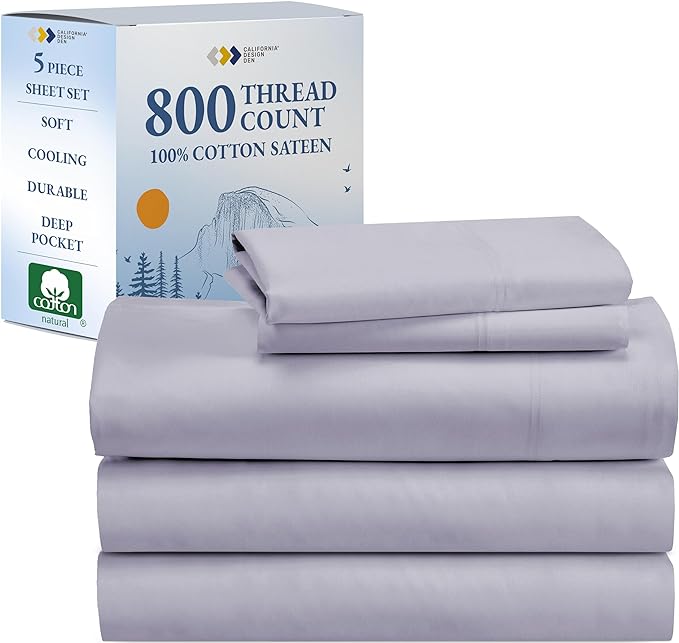 California Design Den 100% Cotton Sateen Split King Sheet Set - Luxury 800 Thread Count Bedding Set with Deep Pockets - Cooling & Softer Thick Cotton Sheets Than Egyptian Cotton Sheets (Lavender)