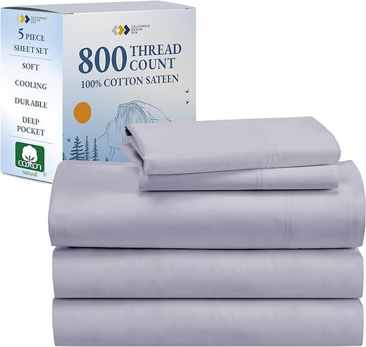 California Design Den 100% Cotton Sateen Split King Sheet Set - Luxury 800 Thread Count Bedding Set with Deep Pockets - Cooling & Softer Thick Cotton Sheets Than Egyptian Cotton Sheets (Lavender)