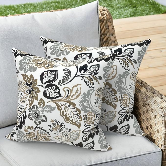 Outdoor/Indoor Throw Pillow Covers Set of 2, All Weather Square Pillow Cases 16x16 Inch, Patio Cushion Pillow of Home Furniture Use, Dailey Tan