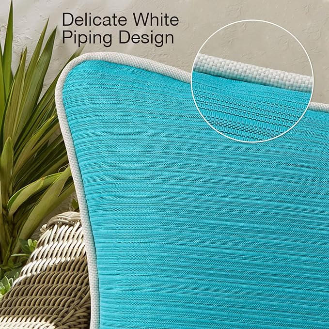 Decorative Outdoor Water Repellent Throw Pillows with Inserts, Set of 4, 16" x16" Pillows for Patio, Backyard, Bed, Couch, and Patio Furniture, Turquoise