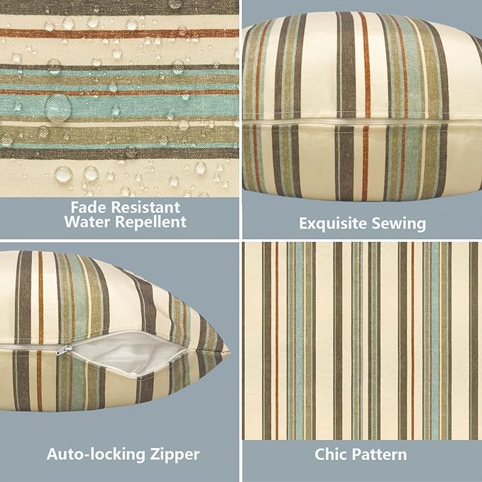 LVTXIII Outdoor Pillow Covers ONLY, Square Throw Pillow Covers, Modern Cushion Cases for Sofa Patio Couch Decoration 18 x 18 Inch, Pack of 2, Stripe Onyx