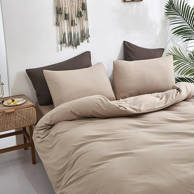 CLOTHKNOW Khaki Full Size Comforter Sets Taupe Bedding Comforter Sets All Season Soft Tan Comforter Beige Coffee Comforter with 2 x Pillow Cases
