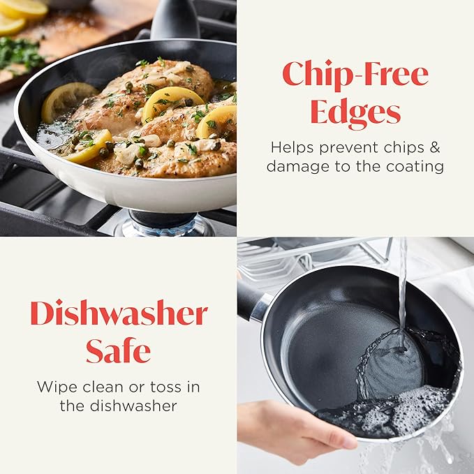 Deco 9.5” Nonstick Frying Pan Skillet, Made in Italy, Diamond Ceramic PFAS-Free, Dishwasher & Metal Utensil Safe, Durable Gloss Enamel Finish, Stay-Cool Handle, High Walls-Extra Room, Taupe