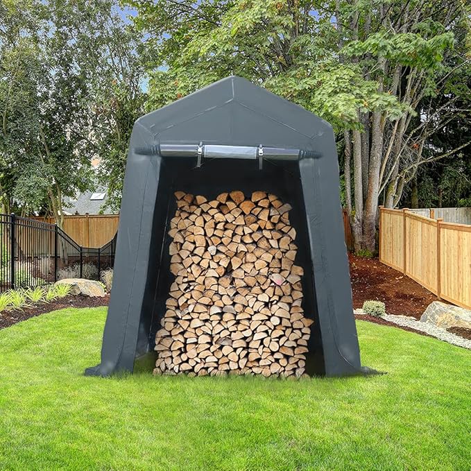 ADVANCE OUTDOOR 6X8 ft Outdoor Portable Storage Shelter Shed with 2 Rolled up Zipper Doors & Vents Carport for Motorcycle Waterproof and UV Resistant Portable Garage Kit Tent, Gray