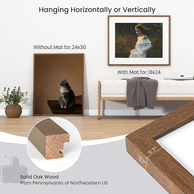 Axeman 24x30 Picture Frame | Solid Oak Wood 24 By 30 Poster Frame With Mat For 18x24 | 24''x30'' Wood Frame | Tempered Glass And Hanging Hardware Included Home Wall Decor Hanging Frame | Walnut, 2 PCs