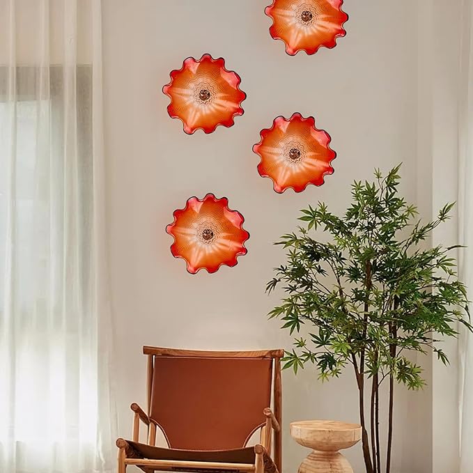 Hand Blown Glass Wall Plates Decor, Modern Unique Glass Wall Art, Murano Blown Glass Wall Art with Transparent and Easy to Clean for Staircase, Living Room, Kitchen, Hallway