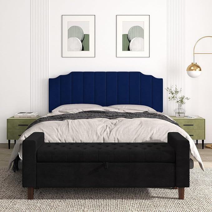 King Size Headboard Only, Velvet Wall Mounted Headboard King for Adjustable Bed Modern Upholstered Head Board Easy Assembly, Navy Blue