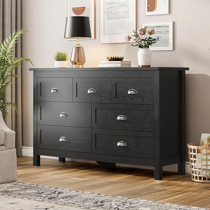 Wananlanen® Farmhouse Dresser for Bedroom, Antique Double Dresser & Chest of Drawer with Vintage Handle and Storage, Wooden Tall Rustic Organizer for Bedroom