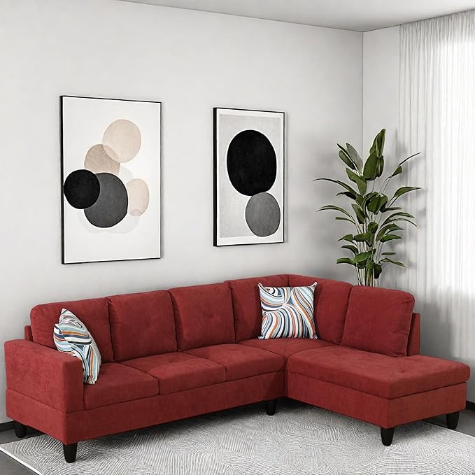 L Shaped Couch, Modular Sectional Sofa with Chaise, Modern Modular Sofas Furniture Sofa Couches for Living Room/Apartment/Office/Bedroom, Red