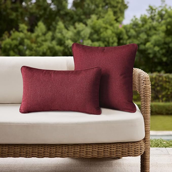 Sunbrella Decorative Outdoor Water Repellent Throw Pillows with Inserts, Set of 4, 20" x12" Pillows for Patio, Backyard, Bed, Couch, and Patio Furniture, Spectrum Ruby