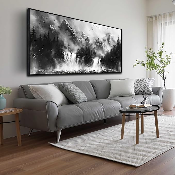 Forest Wall Art Canvas - Black and White Wall Art for Living Room - Black Framed Wall Art Size 29" x 59"