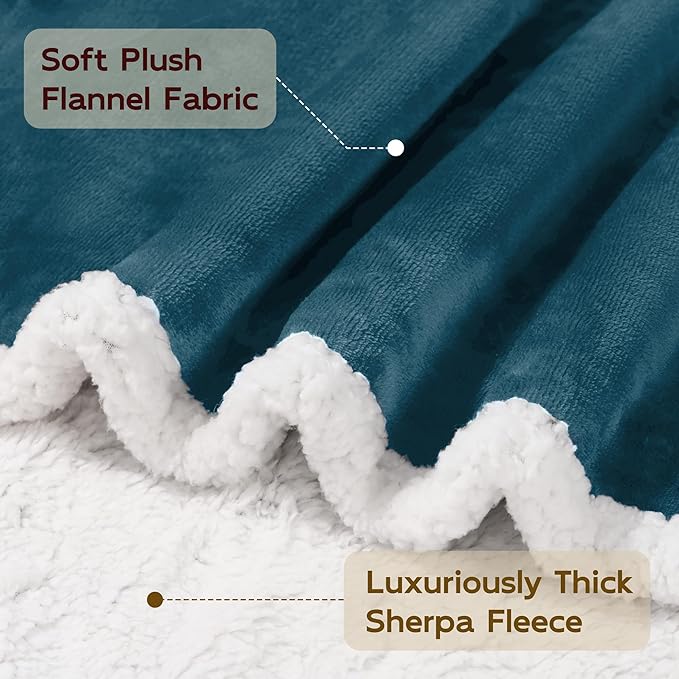 BEAUTEX Sherpa Fleece Throw Blankets, Soft Fluffy Flannel Plush Blanket and Throw, Fuzzy Cozy Cuddle Blankets for Couch Bed Sofa Adults (50" x 60", Dusty Blue)