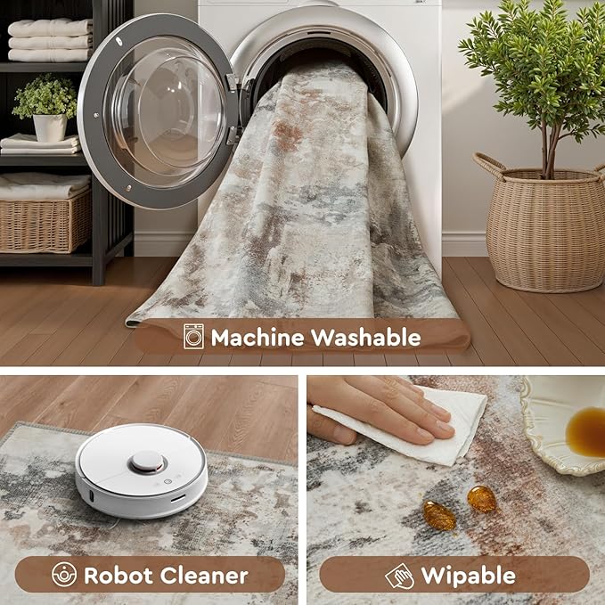 tchdio Area Rug 8x10 Rugs for Living Room- Abstract Soft Living Room Rug-Non Slip Carpet- Washable Rug for Bedroom Dining Room Home Office Modern Rugs Light Grey/Brown/Red