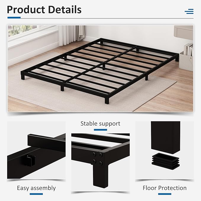 5 Inch Low California King Bed Frames Heavy Duty Metal Platform, No Box Spring Needed, Easy Assembly Mattress Foundation, No Noise, Black