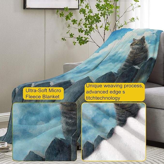 Cute Cat Flannel Blanket, Cat Gifts, Cat-Themed Blanket for Women, Soft Lightweight Throw Blankets for Bed Home Travel Decor 40" x 50"