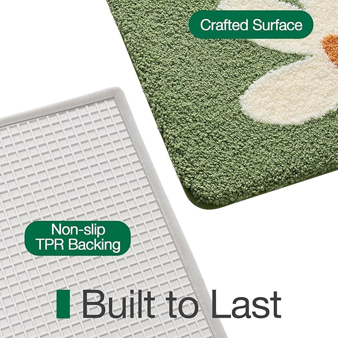 LUMI Bathroom Rug 20x32, Soft Absorbent Microfiber Bath Mats, Non-Slip Machine Wash Bath Mats for Bathroom, Shower and Bathtub Floor, Daisy