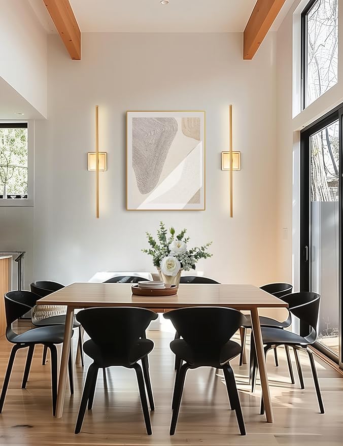 DORESshop Battery Operated Wall Sconces Set of Two with Remote Control, Rechargeable Wall Sconce, 350°Rotate Dimmable Wireless Wall Sconce for Living Room, Hallway, Bedroom, 28.1 Inch, Gold(2 Pack)