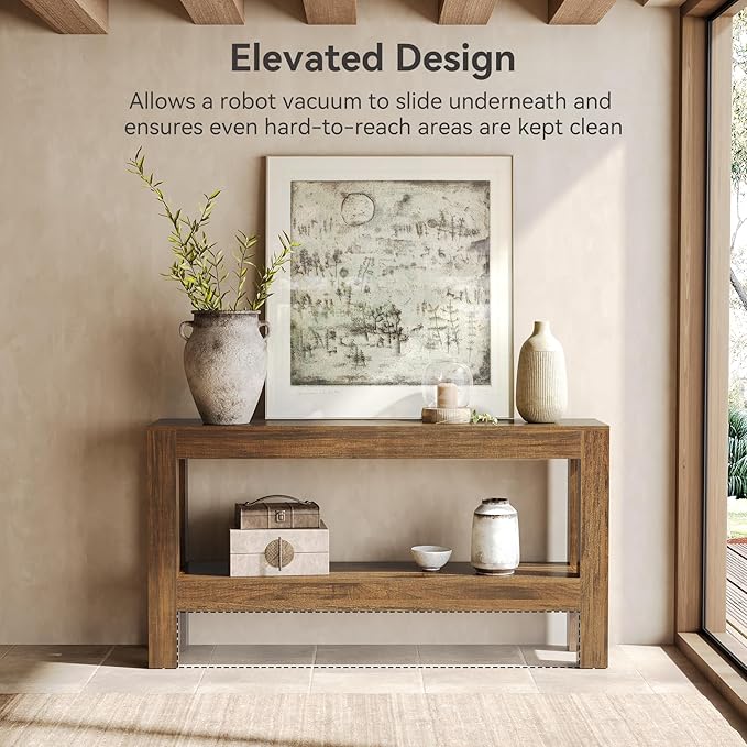 LITTLE TREE 63-Inch Narrow Long Console Table for Living Room, Farmhouse Wood Entryway Table for Hallway, Sofa, Entry, Entrance, Foyer, Behind Couch with 2-Tier Shelves, Brown
