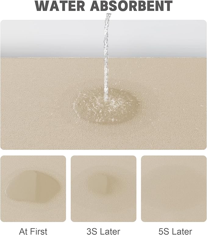 YIHOUSE Bathroom Rug Sets 4 Piece, Ultra Thin Bath Mat Fit Under Door, Quick Dry Absorbent Bath Mat for Bathroom Non Slip Machine Washable Floor Mat (Beige, 4 Piece)