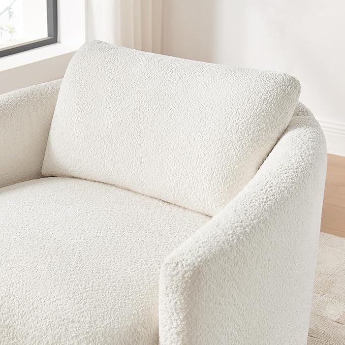 Boucle Accent Barrel Chair, Cloud Reading Chair for Living Room & Bedroom, Furry Sherpa Armchair with Cozy Soft Throw Pillow Back, Comfy Upholstered Lounge Chair, Modern Single Sofa Chair