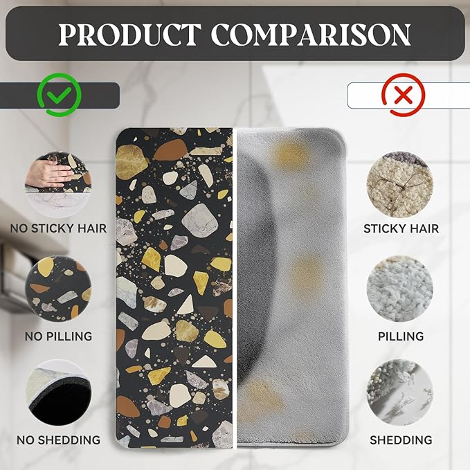 MontVoo -Bath Mat-Non Slip Thin Bathroom Rugs Fit Under Door- Quick Dry Absorbent Faux Suede Surface Grey Bathroom Floor Mats-Shower Rug for in Front of Bathtub Shower Black & Multi Color 24X70