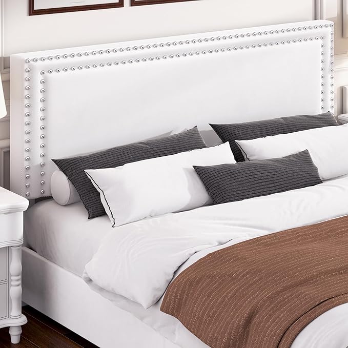 VECELO King Size Upholstered Platform Bed Frame with 4 Storage Drawers, Adjustable Velvet Rivet Decor Headboard, Wooden Slats Support, No Box Spring Needed, Easy Assembly