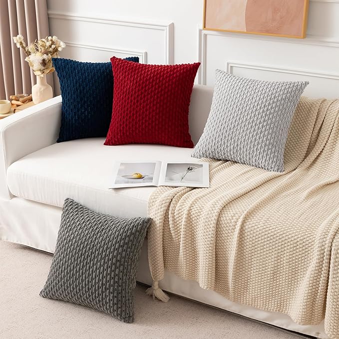 Kevin Textile 2 Packs Light Grey Decorative Throw Pillow Covers 26x26 Inch for Living Room Couch Bed Sofa Rustic Farmhouse Boho Home Decor Soft Striped Corduroy Square Cushion Case 66x66 cm